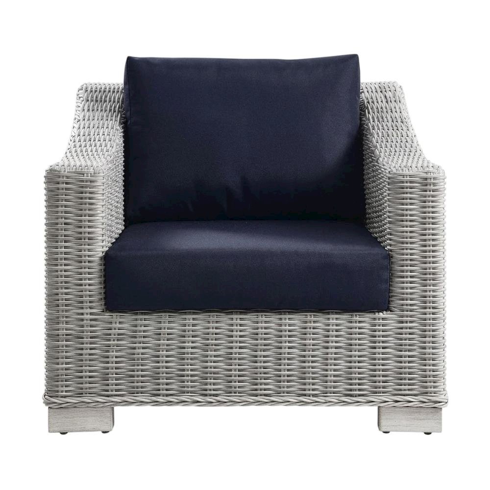 Outdoor Patio Wicker Rattan Armchair With Cushioned Seat And Armrests. Picture 4