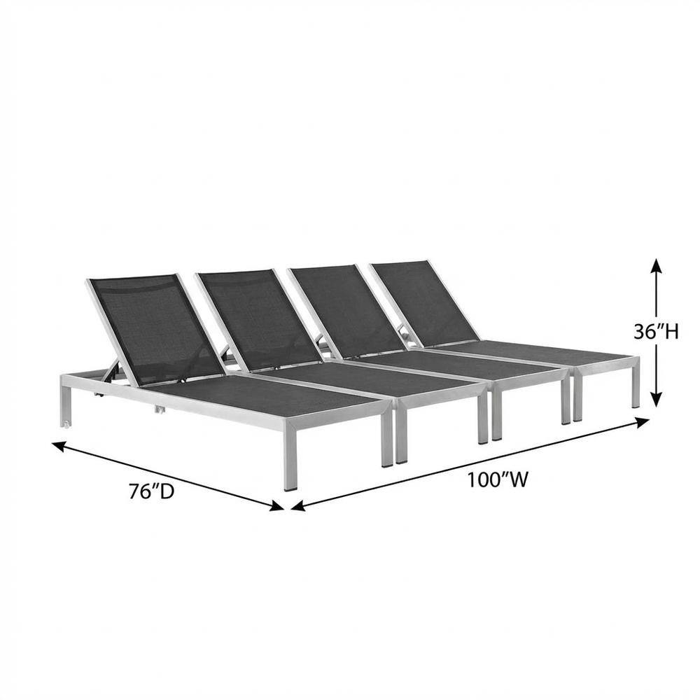 Aluminum Patio Chaise Lounge Set Of 4 With Comfortable Backrests. Picture 7