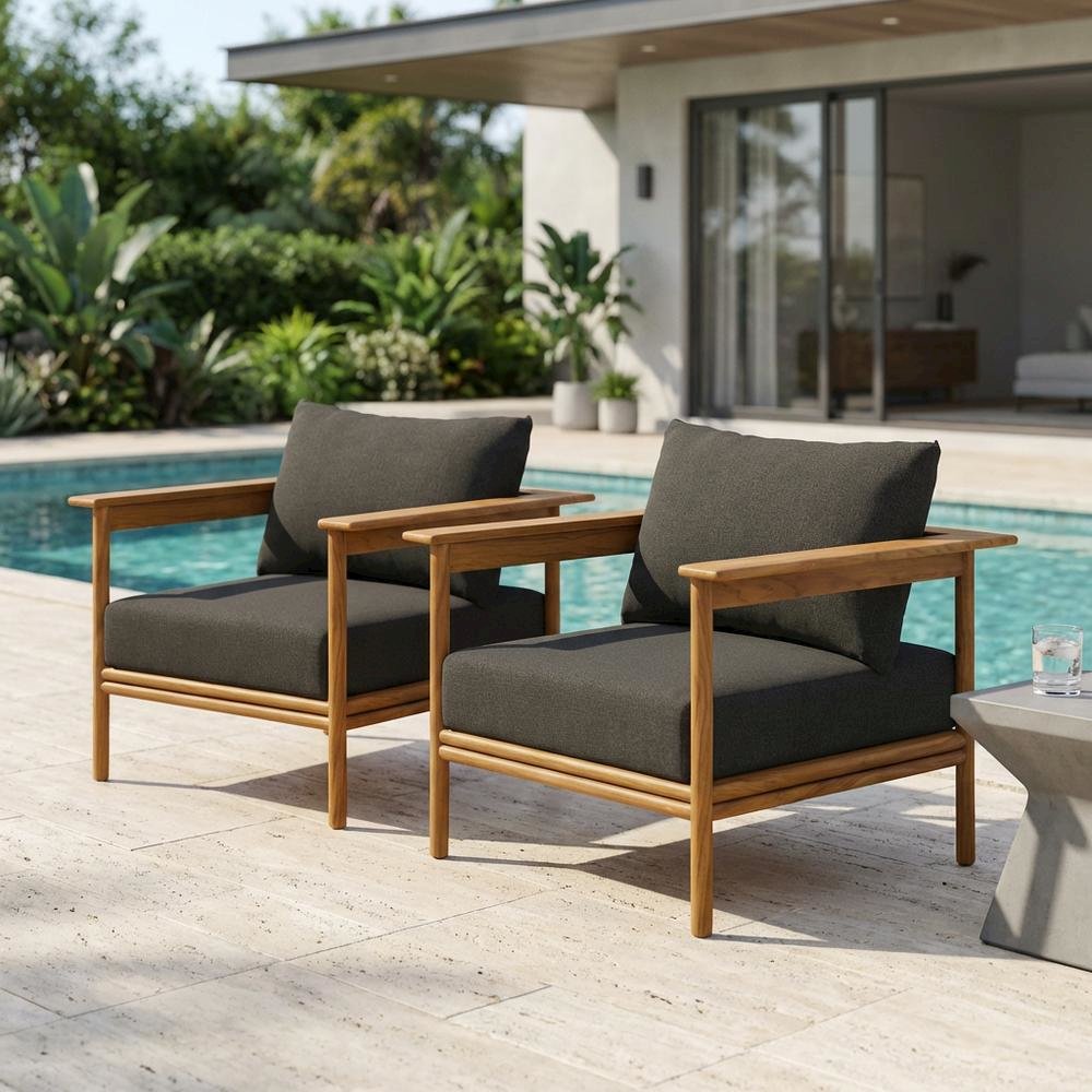Outdoor Patio Armchair Set Of 2 In Teak Wood For Cozy Outdoor Living. Picture 3