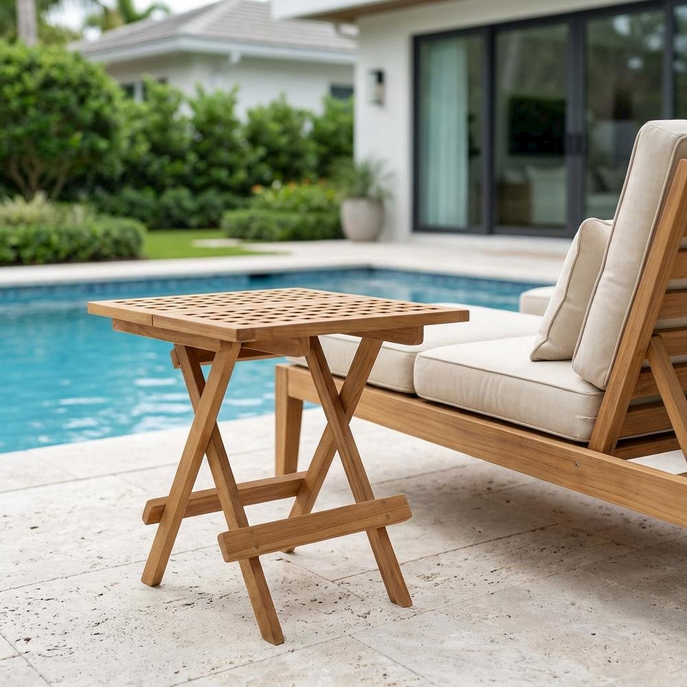 Teak Wood Outdoor Side Table With Modern Design For Patio Or Garden Use. Picture 3