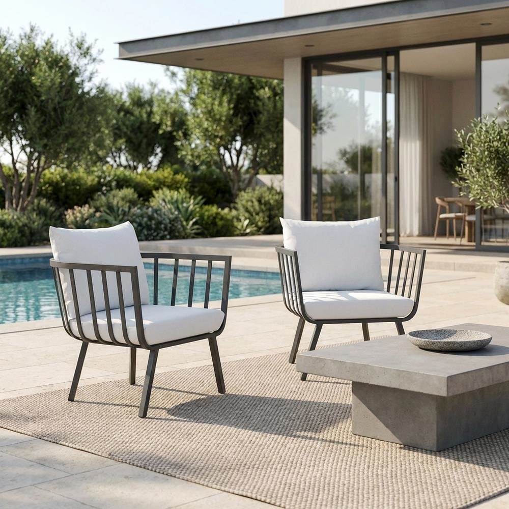 Aluminum Armchair Set of 2 for Outdoor Patio Lounge with Cushions. Picture 3