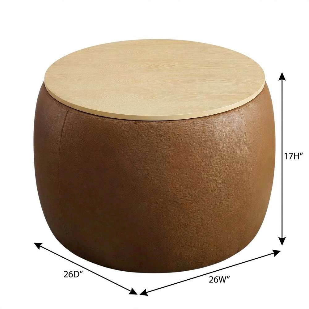 Vegan Leather Storage Ottoman, Neutral Color with Spacious Seat, Durable. Picture 7