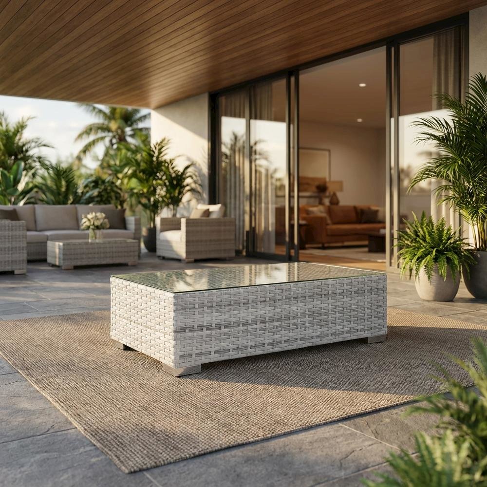 Contemporary Outdoor Patio Coffee Table With Weather-Resistant Surface. Picture 2