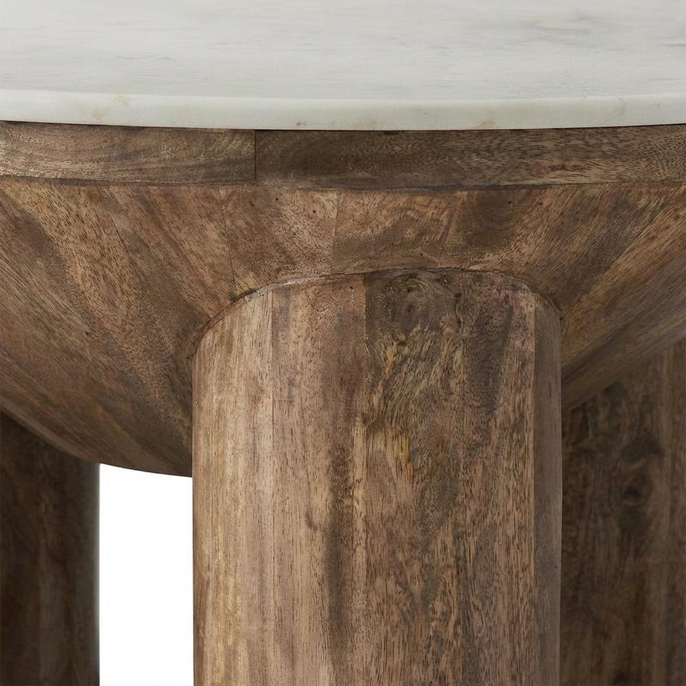 Wood Coffee Table with Marble Top, 33-Inch Round, Modern Design. Picture 6