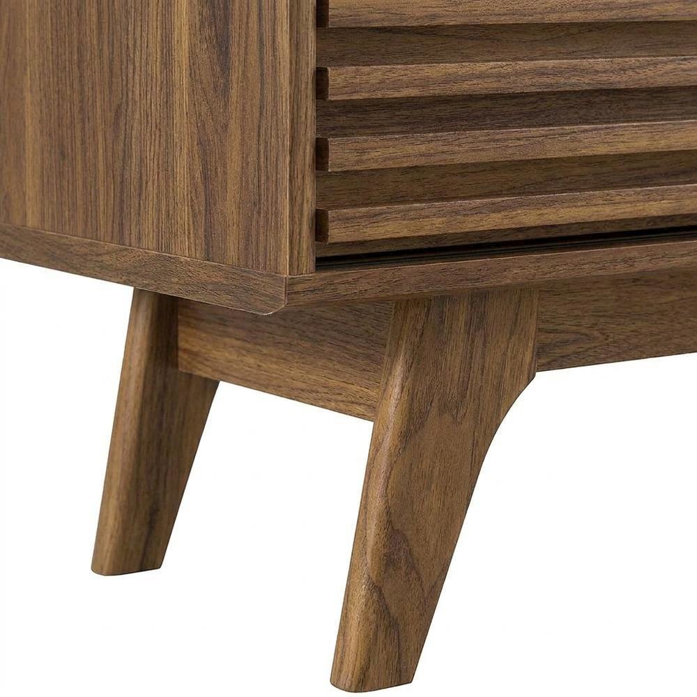 Mid-Century Modern Three-Tier Display Cabinet with Bookshelf Storage, Walnut. Picture 6
