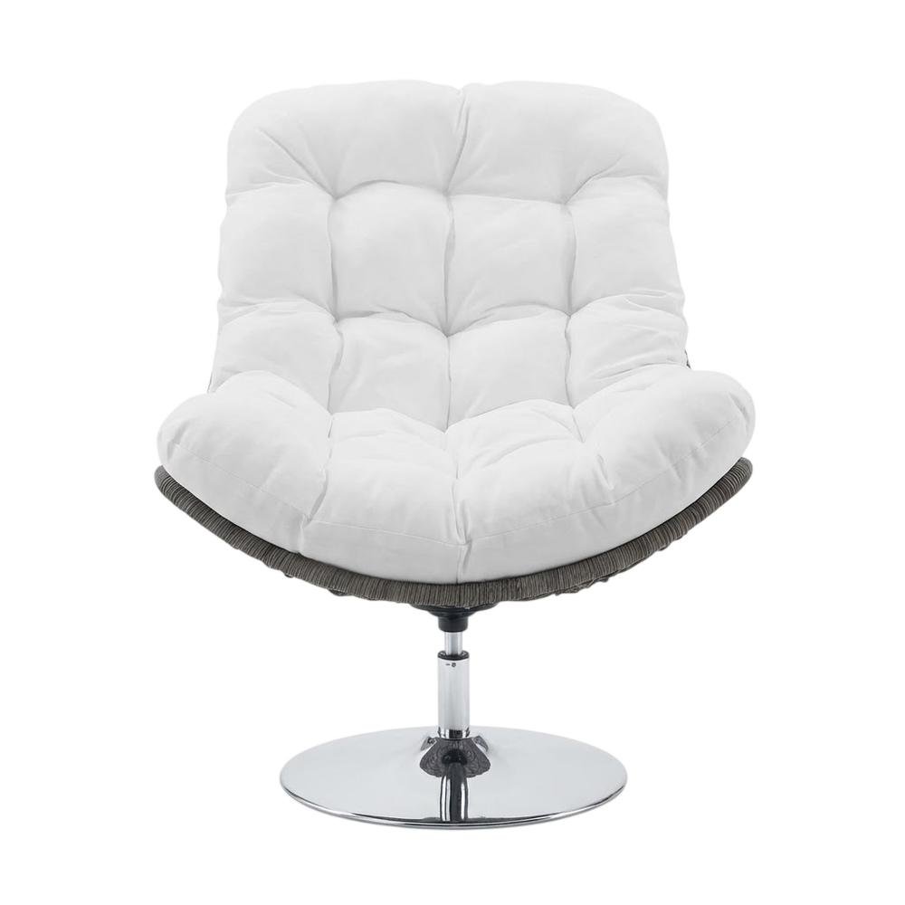 Wicker Rattan Outdoor Lounge Swivel Chair With Cushioned Seat. Picture 4