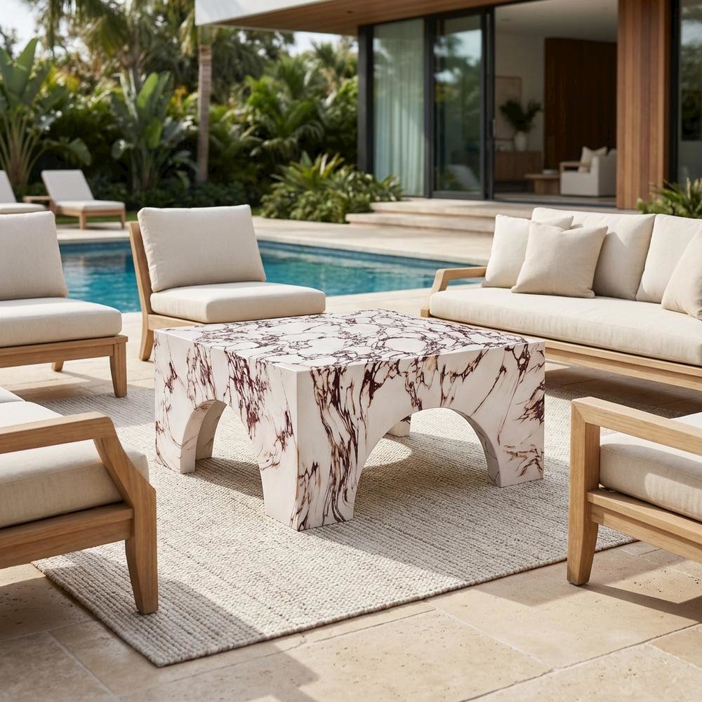 Outdoor Patio Arched Coffee Table In Concrete Finish With Durable Construction. Picture 3