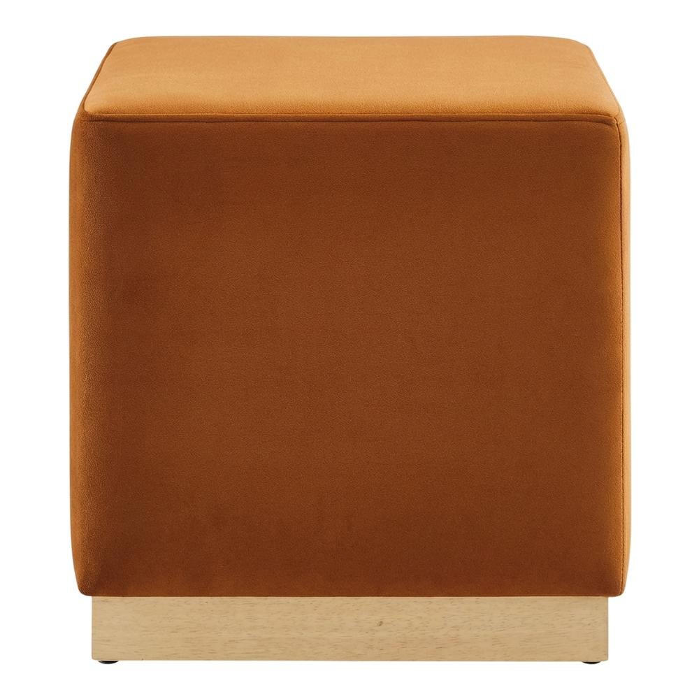 Square Performance Velvet Ottoman In Neutral Tone With Plush Upholstery. Picture 4