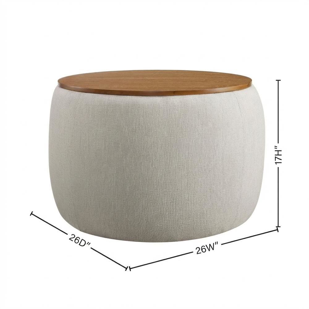 Woven Heathered Fabric Upholstered Storage Ottoman, Neutral Tone for Living Room. Picture 7