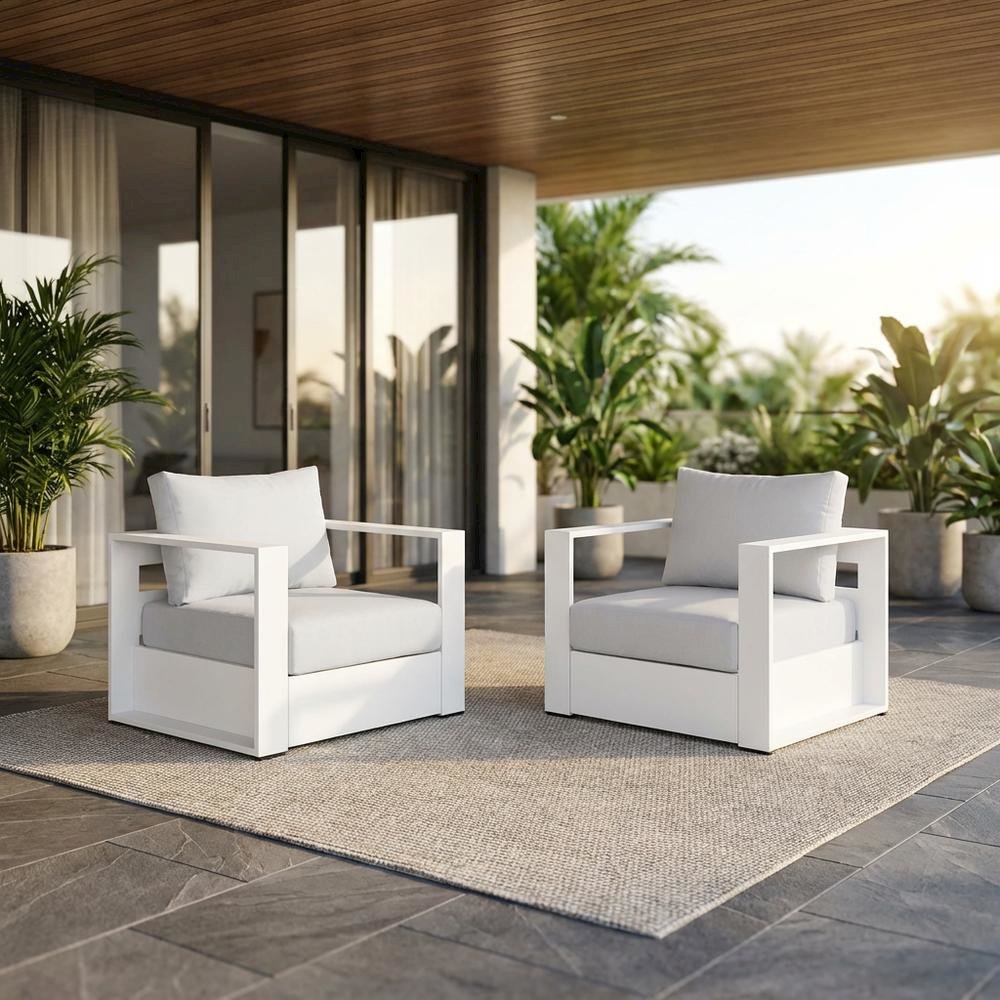 2-Piece Outdoor Aluminum Armchair Set, Powder-Coated Finish, Comfortable Cushion. Picture 2