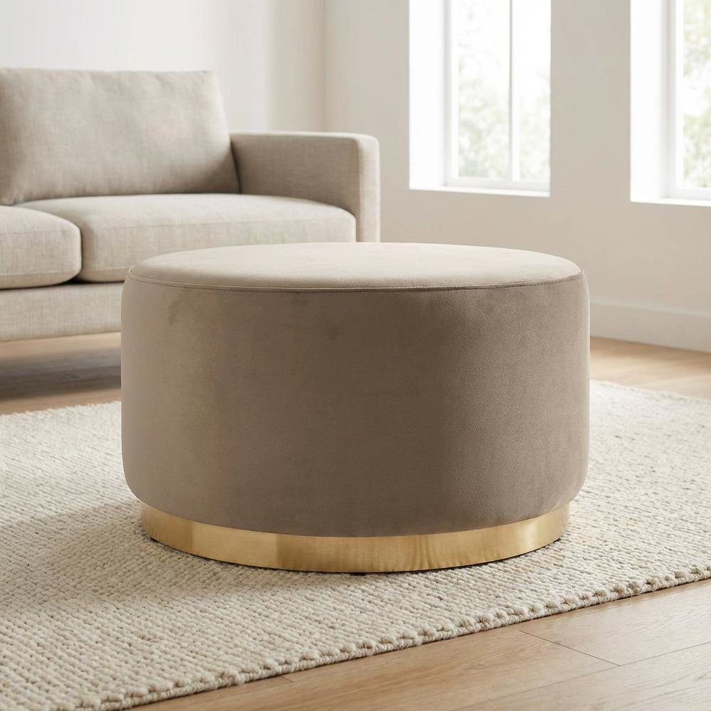Velvet Upholstered Ottoman With 29-Inch Round Top And Stylish Design. Picture 3