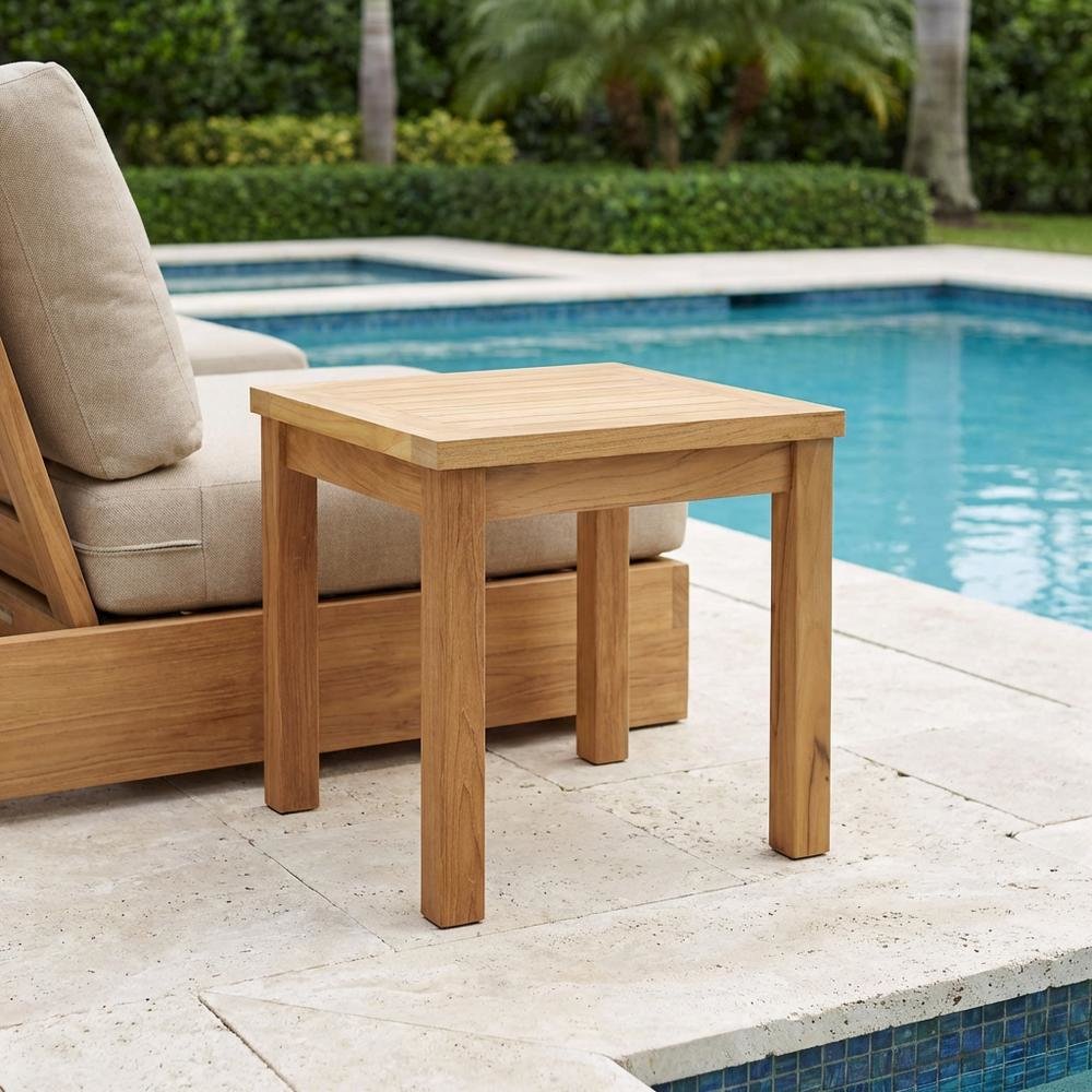 Teak Outdoor Patio Side Table With Elegant Finish And Sturdy Design. Picture 3