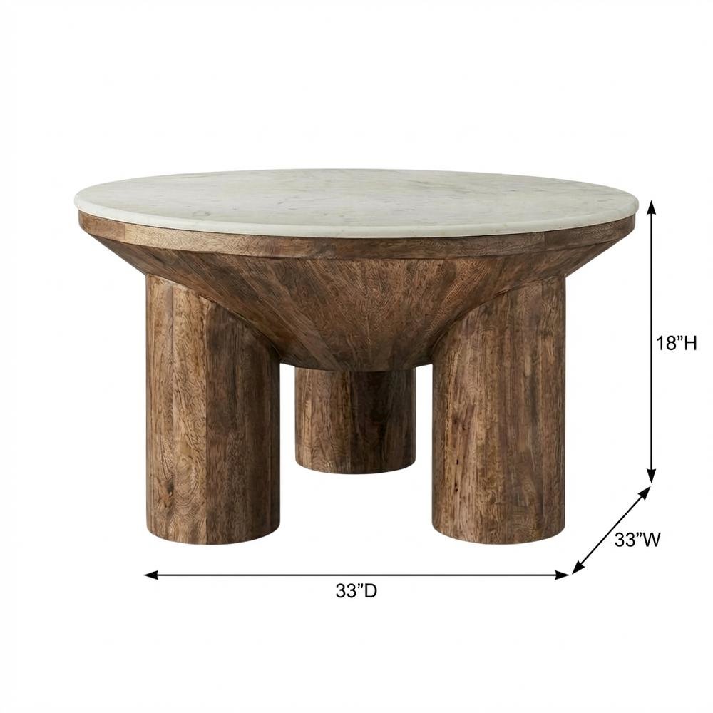 Wood Coffee Table with Marble Top, 33-Inch Round, Modern Design. Picture 7