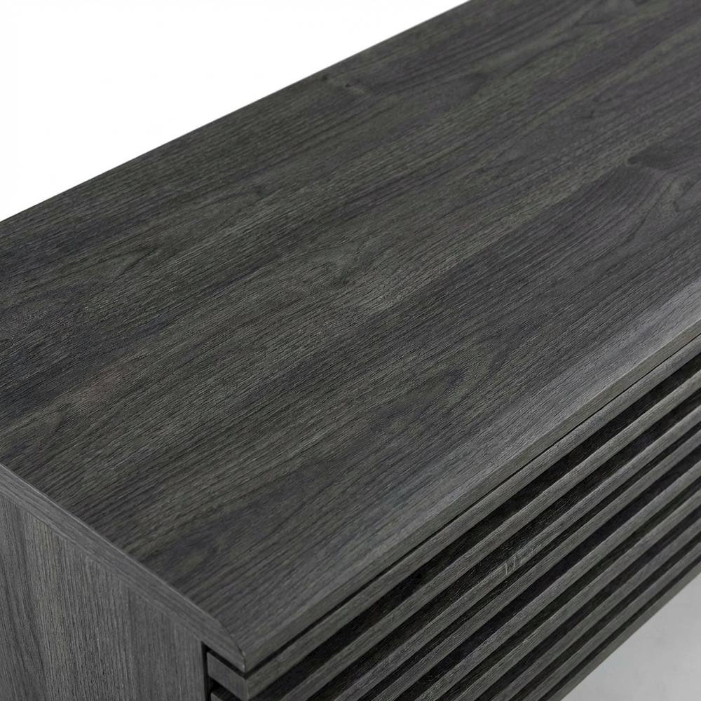 Gray wood TV stand with sleek design and spacious storage. Picture 5