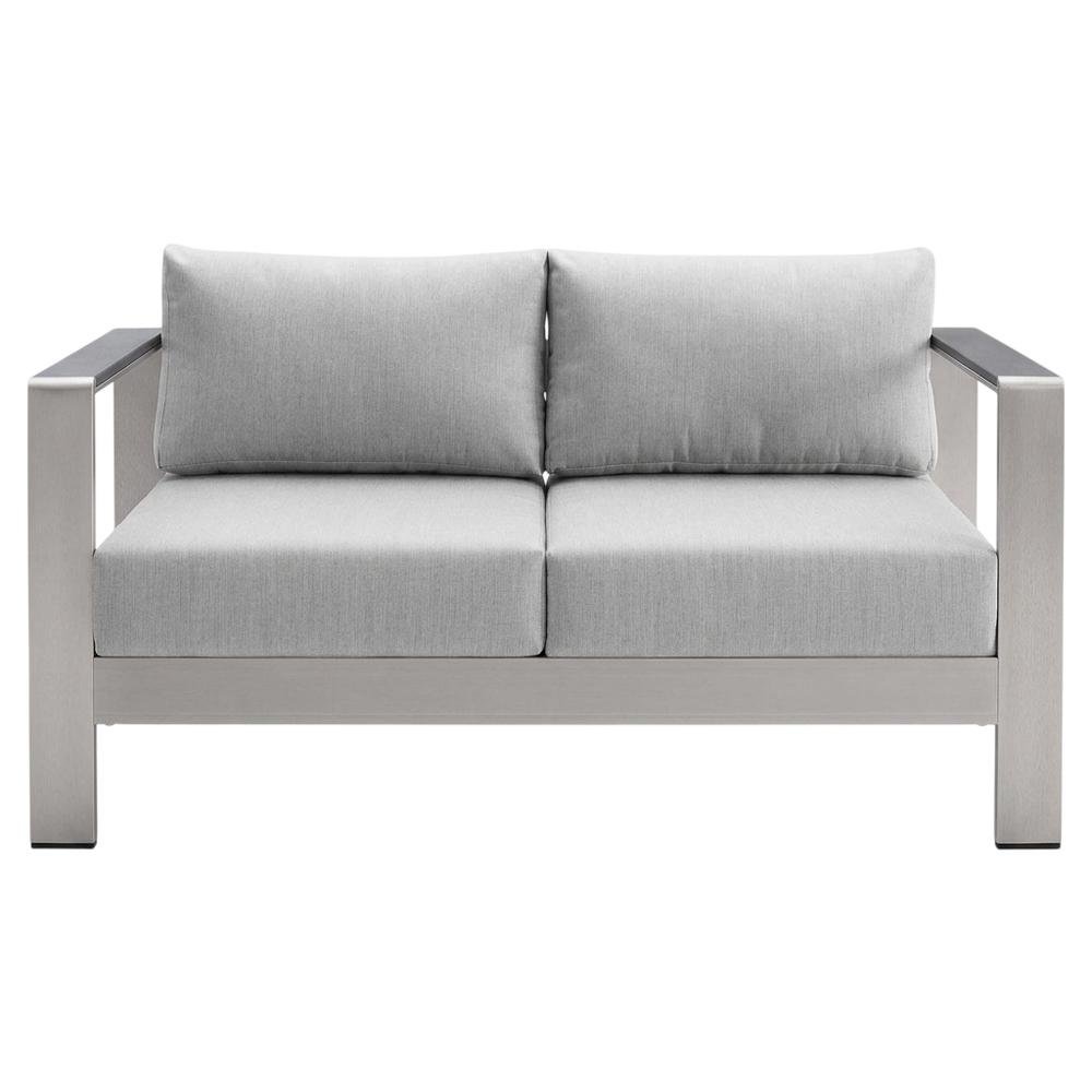 Aluminum Outdoor Loveseat With Sunbrella Fabric Cushions For Patio Relaxation. Picture 4