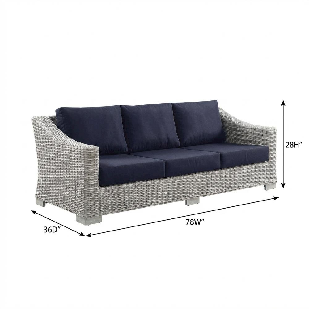 Outdoor Patio Wicker Rattan Sofa with Cushioned Seating and Armrests. Picture 7