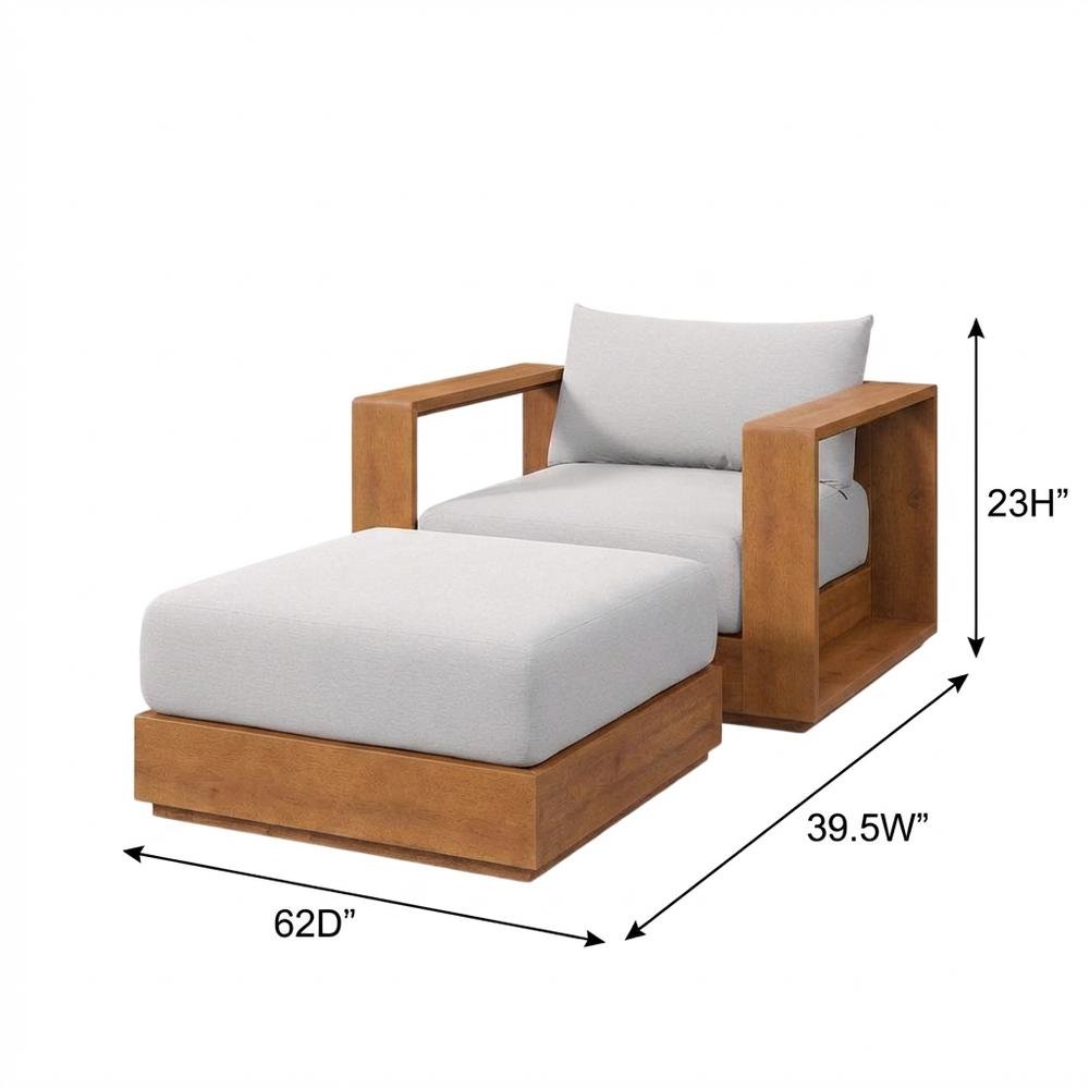 Outdoor Patio Acacia Wood Armchair and Ottoman Set with Cushioned Seating. Picture 7