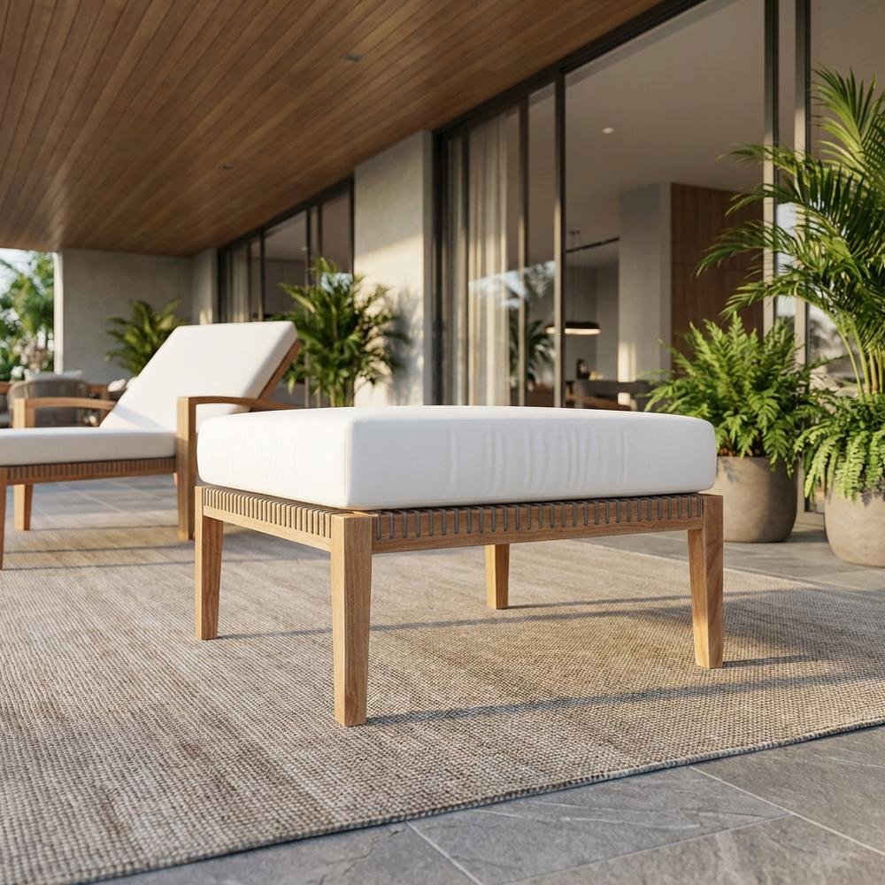 Teak Wood Outdoor Ottoman With Durable Finish And Versatile Use. Picture 2