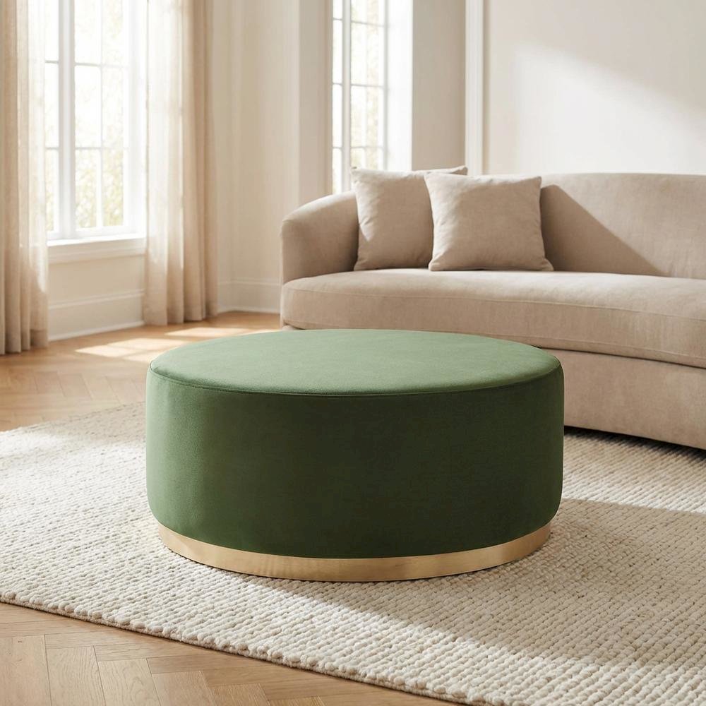 Performance Velvet Upholstered Outdoor Ottoman In Neutral Color. Picture 3