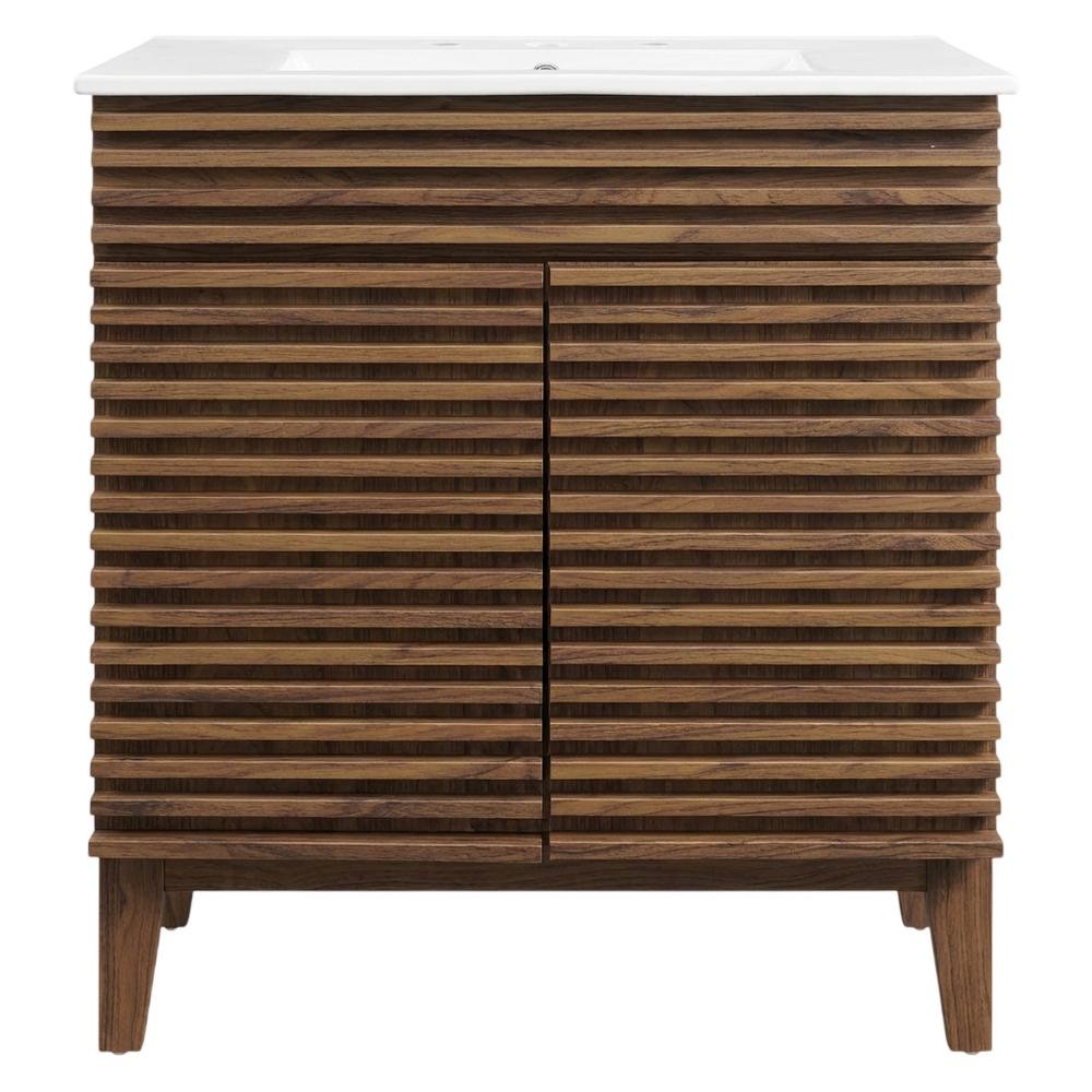 Walnut White 30-Inch Floor-Mount Bathroom Vanity Cabinet with Sink. Picture 4