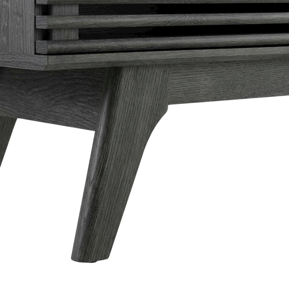 Gray wood TV stand with sleek design and spacious storage. Picture 6