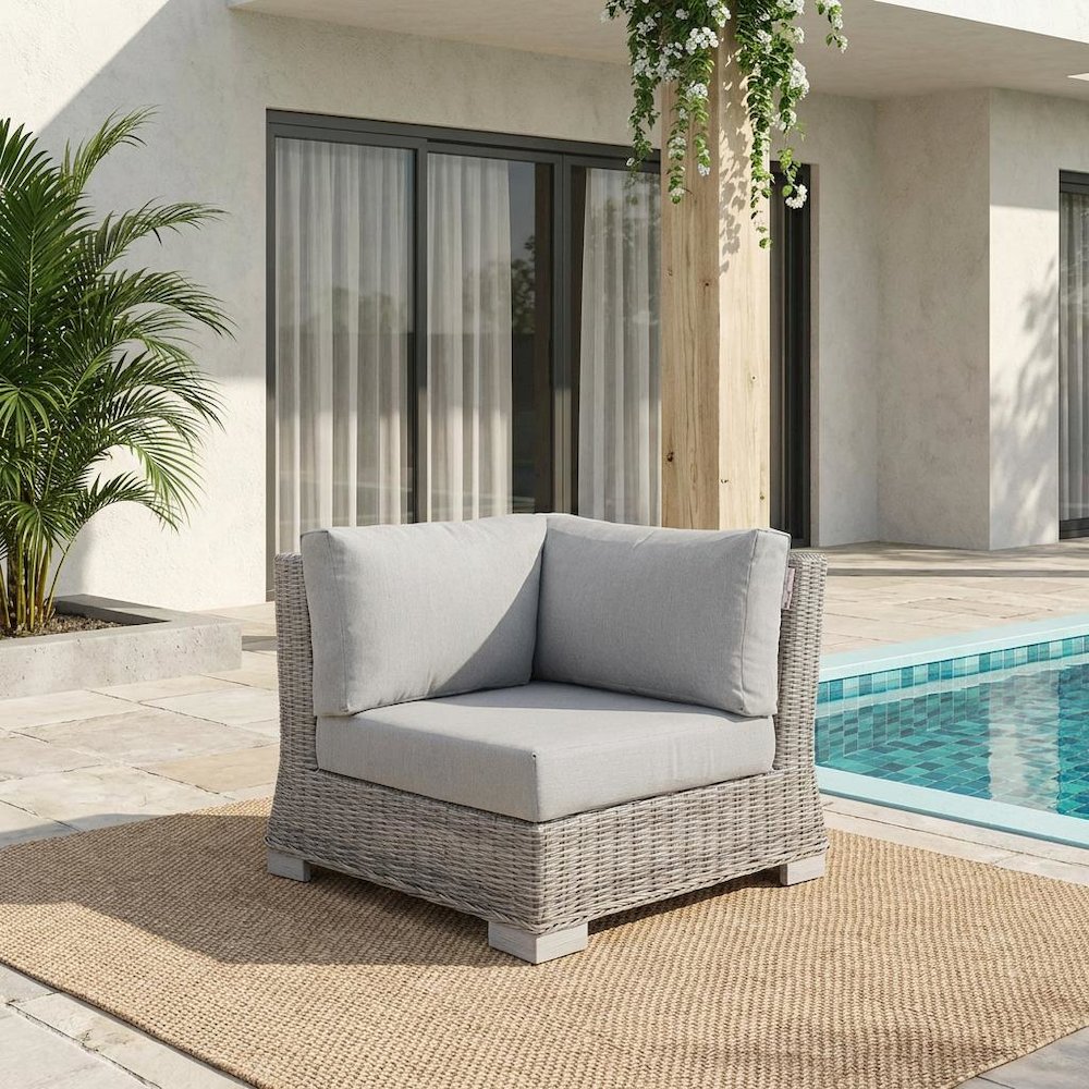 Outdoor Lounge Corner Chair With Cushioned Seat In Rattan Wicker Style. Picture 2