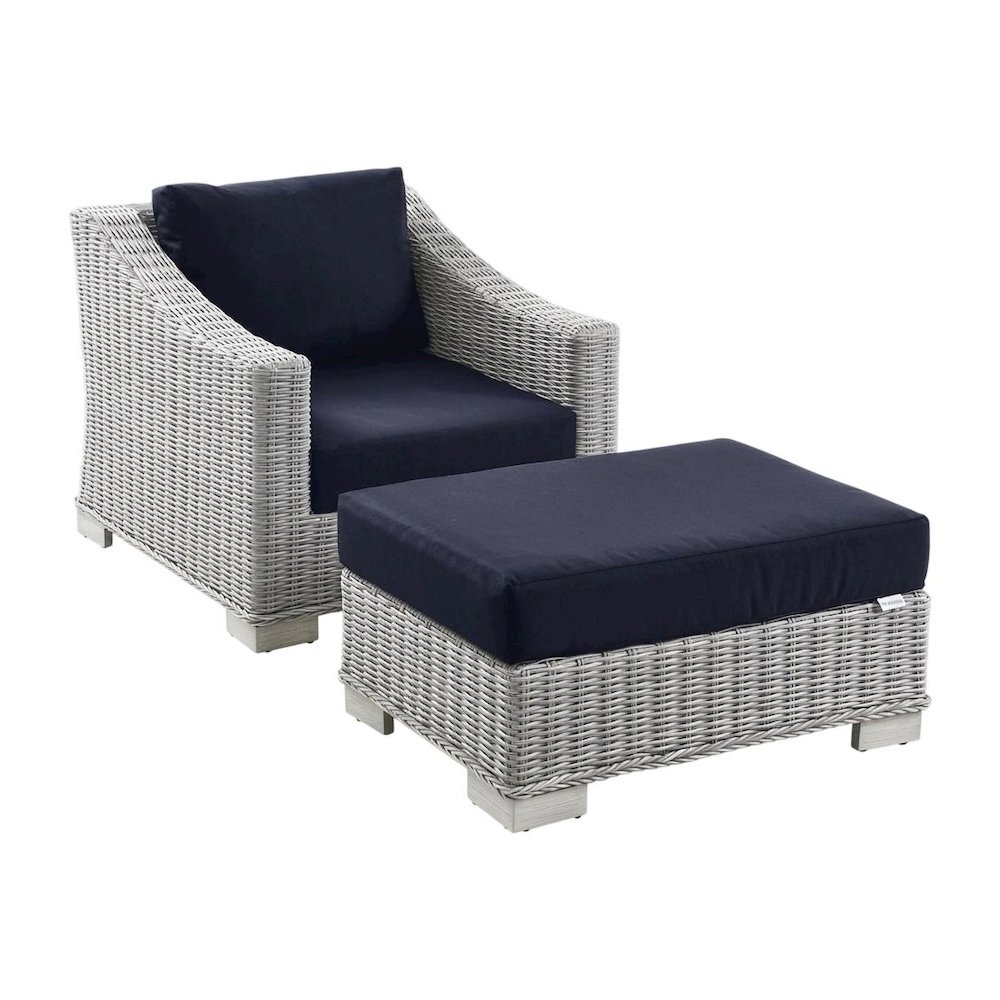 Conway Outdoor Patio Wicker Rattan 2-Piece Armchair and Ottoman Set. Picture 1