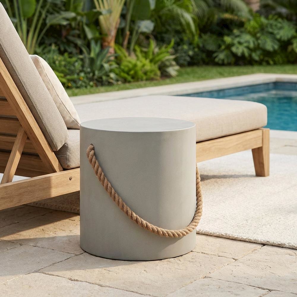 Concrete Side Table With Rope Detail For Indoor And Outdoor Use. Picture 3