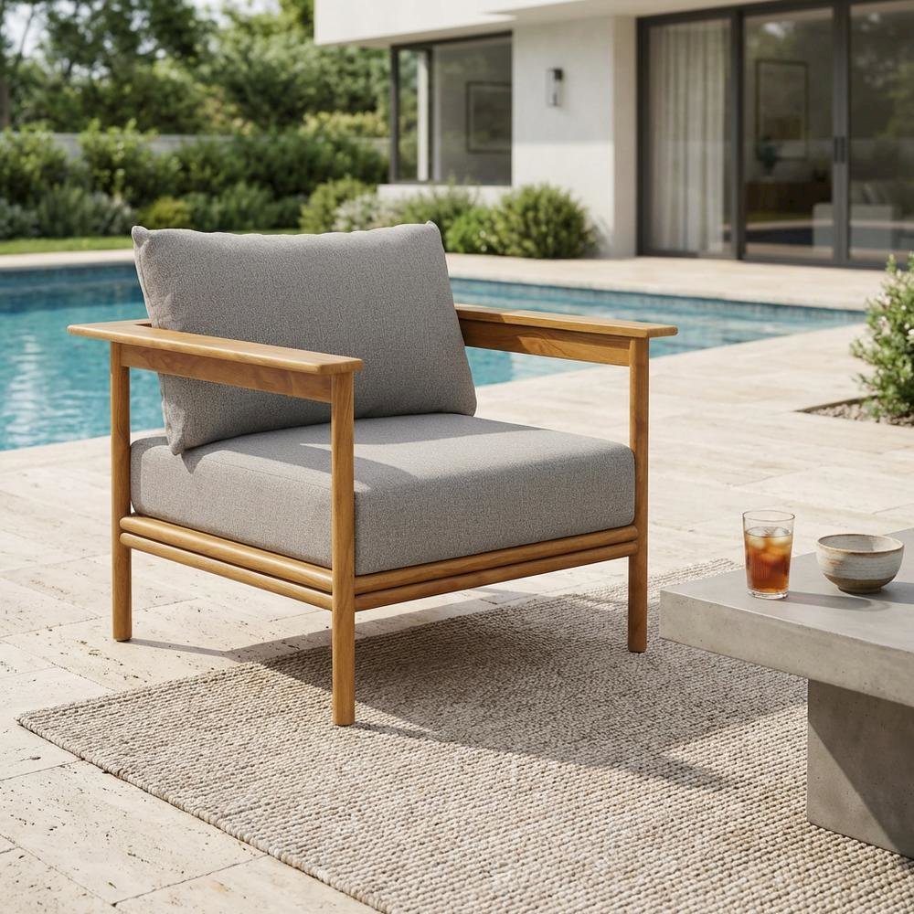 Teak Wood Outdoor Patio Armchair for Garden and Porch Relaxation. Picture 3