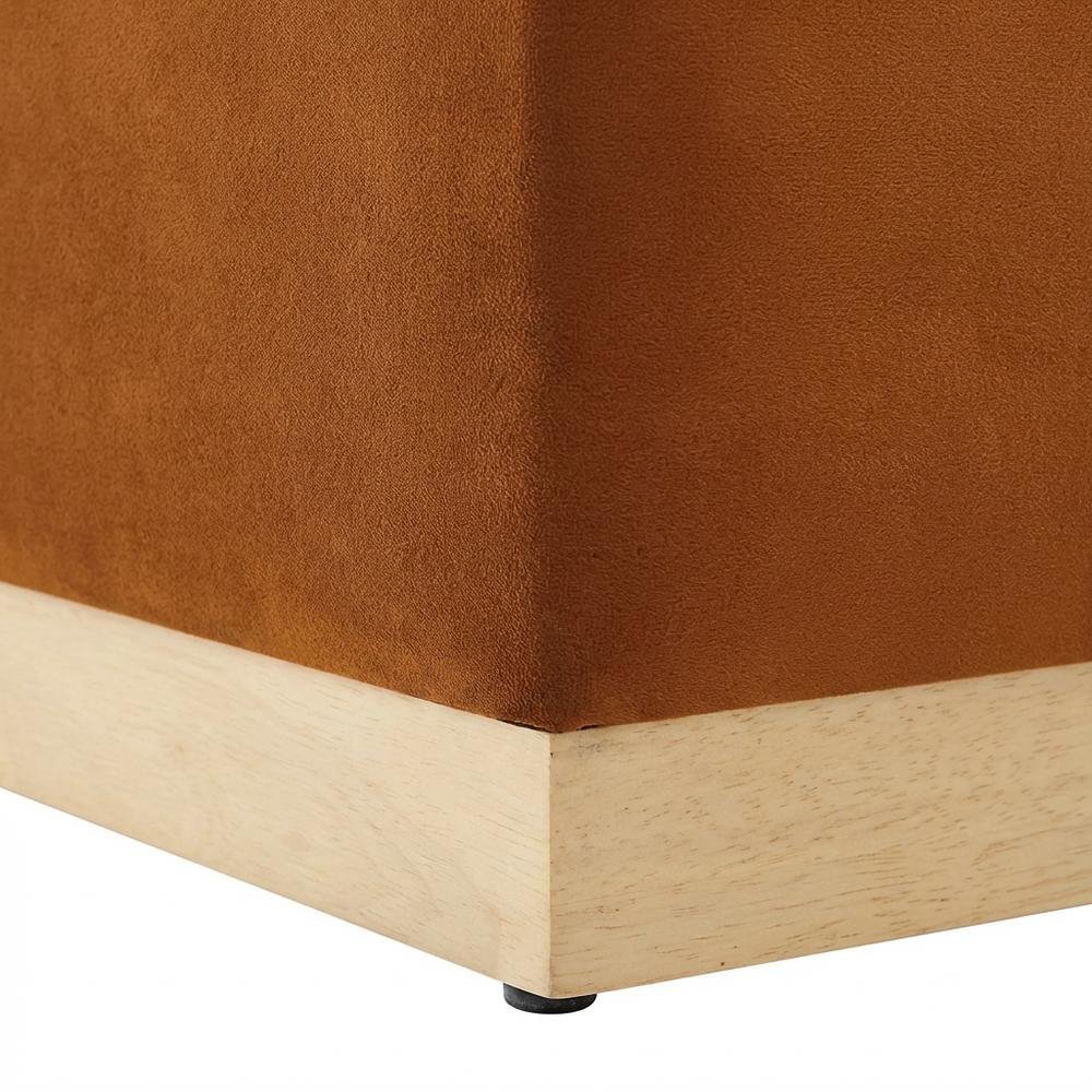Square Performance Velvet Ottoman In Neutral Tone With Plush Upholstery. Picture 6