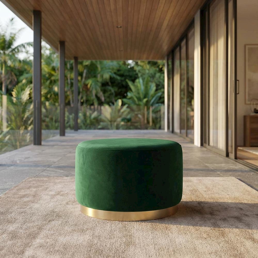 Performance Velvet Round Ottoman, Neutral Color, Plush Upholstery, Sturdy Base. Picture 2