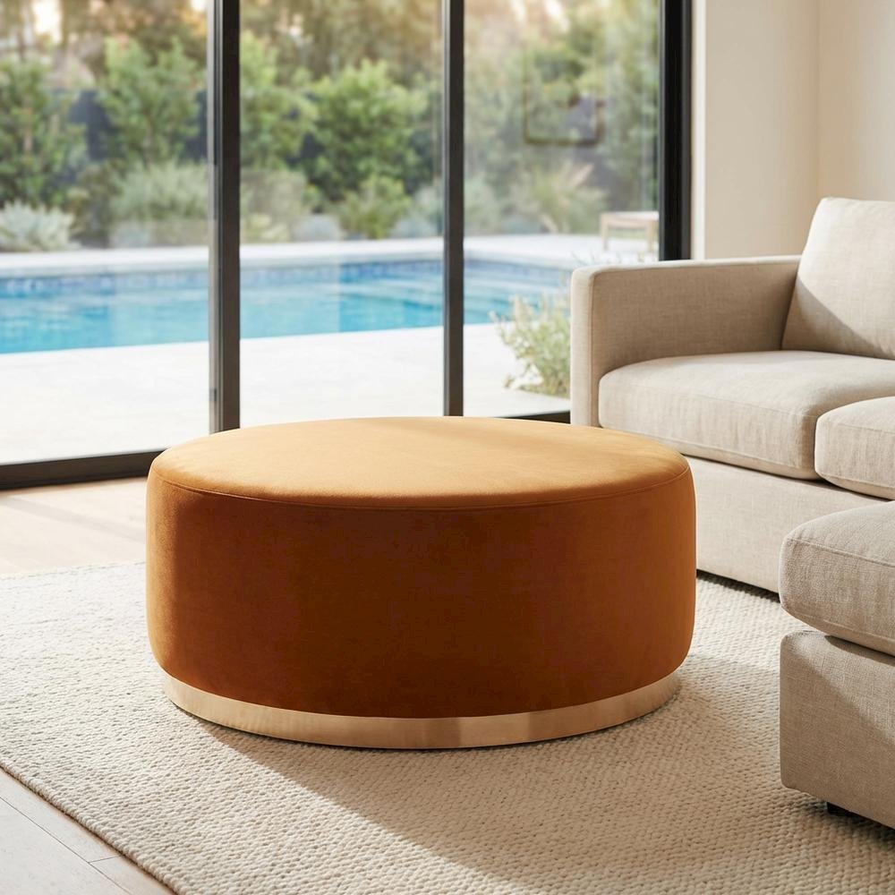 Performance Velvet 38-Inch Round Outdoor Ottoman, Plush Upholstery, Versatile. Picture 3