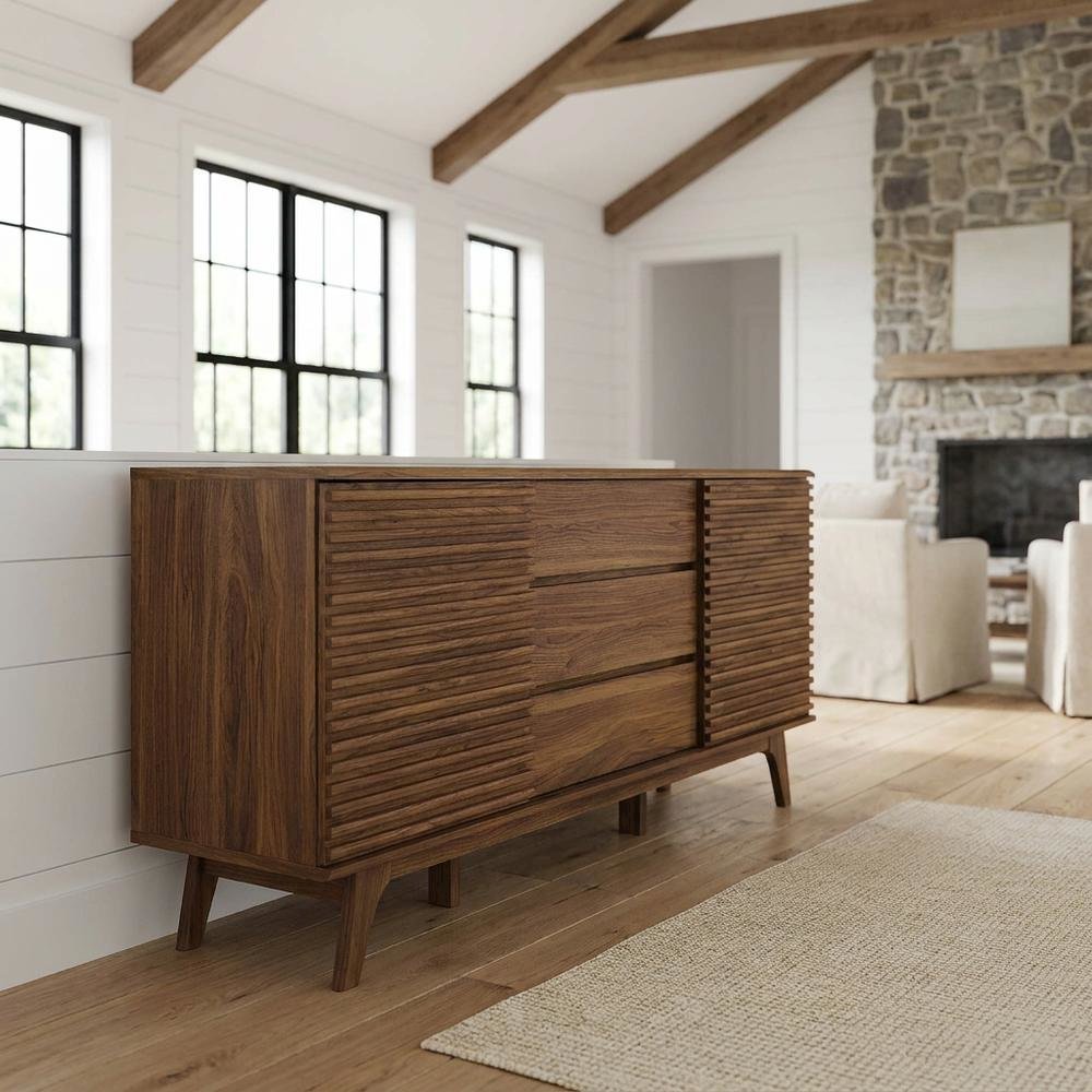 Wooden Sideboard Buffet Cabinet with Storage for Dining Room, Walnut. Picture 2