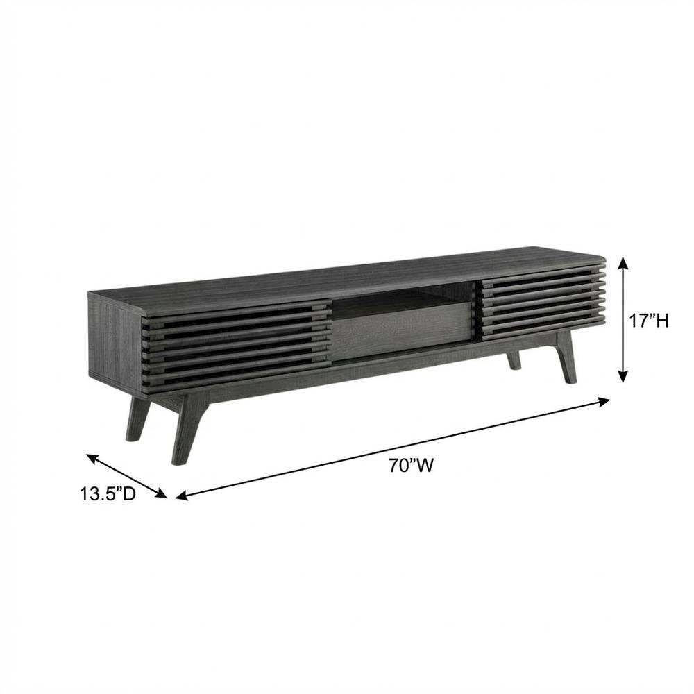Gray wood TV stand with sleek design and spacious storage. Picture 7
