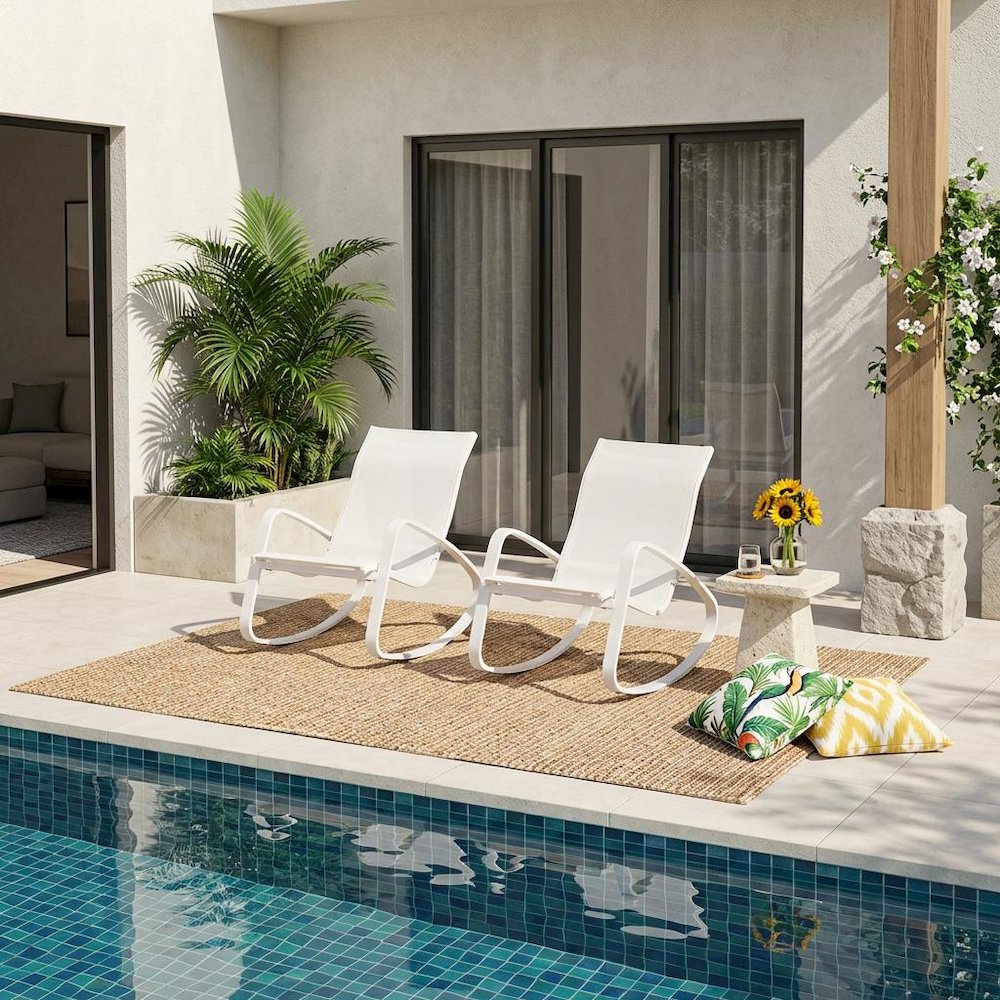 Outdoor Patio Sling Lounge Chair Set Of 2 With Comfortable Armrests. Picture 3