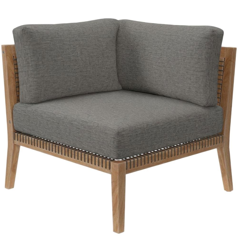 Teak Wood Corner Outdoor Lounge Chair With Backrest And Seat Cushion. Picture 4