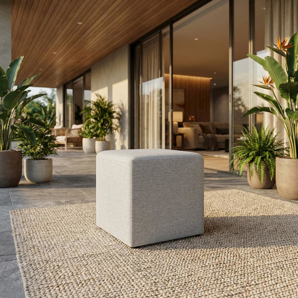 Square Woven Fabric Ottoman With Cushioned Top For Outdoor Seating. Picture 2