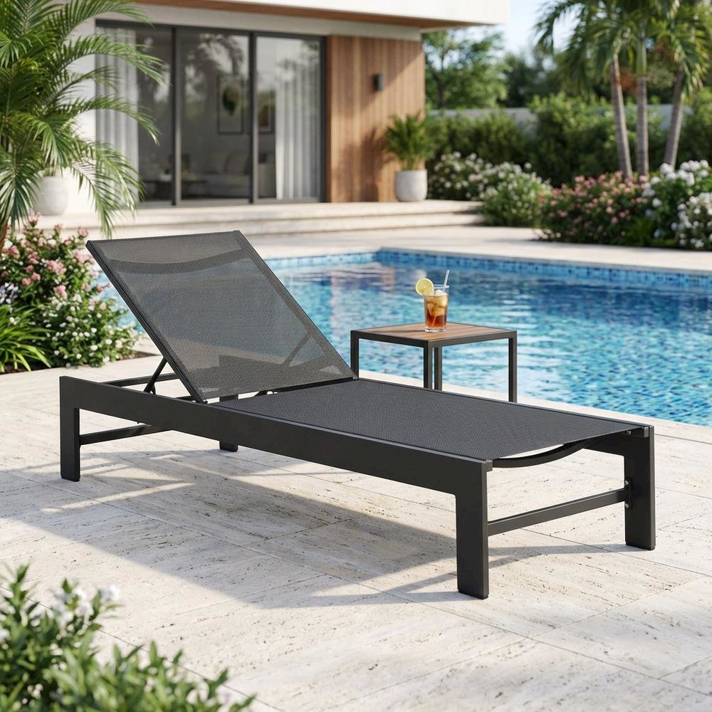 Aluminum And Mesh Chaise Lounge For Outdoor Patio Relaxation. Picture 3