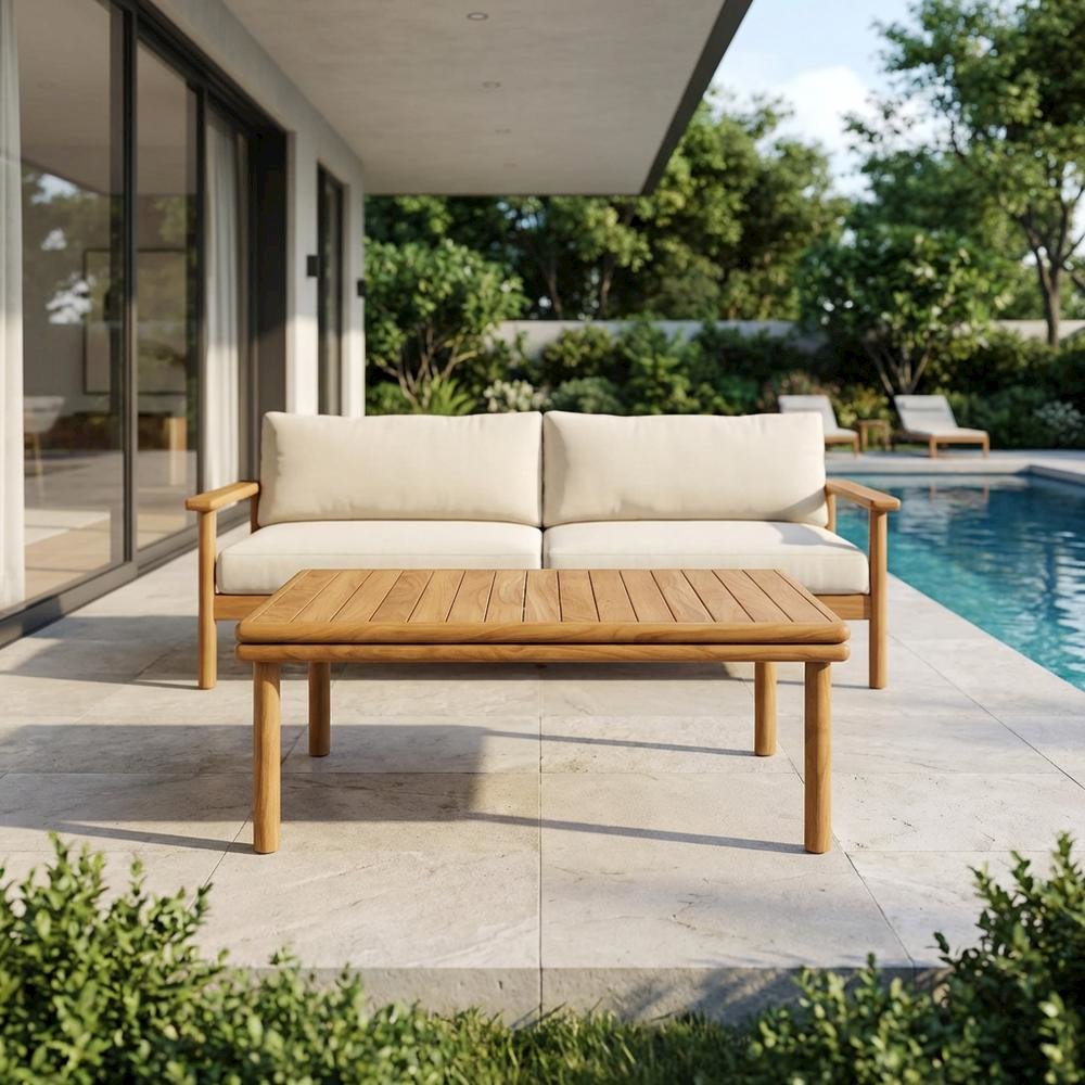 Modern Teak Wood Outdoor Coffee Table for Patio or Garden Use. Picture 3