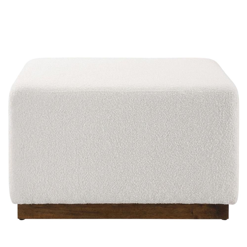 Square Boucle Upholstered Ottoman With Cushioned Top For Outdoor Lounge. Picture 4