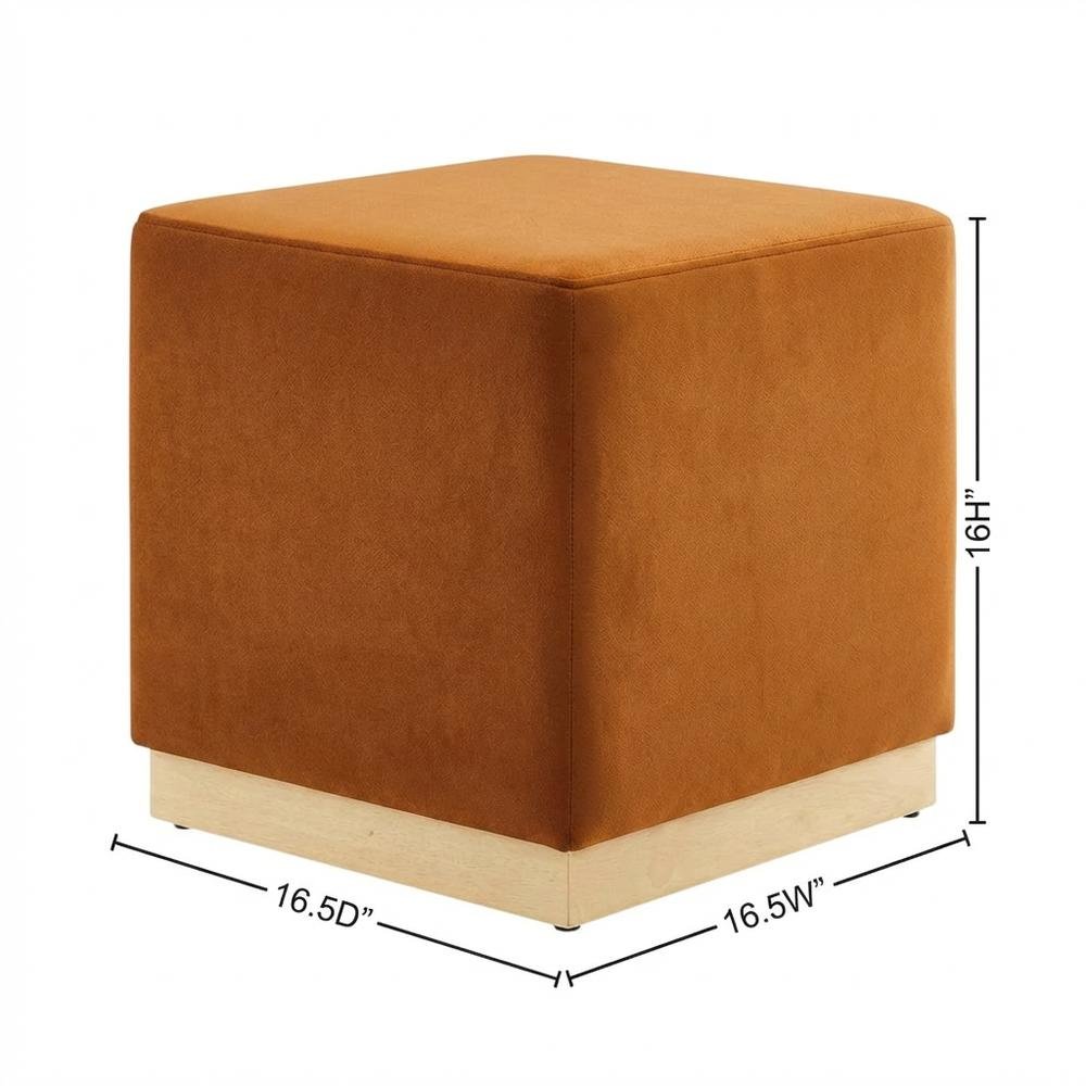 Square Performance Velvet Ottoman In Neutral Tone With Plush Upholstery. Picture 7