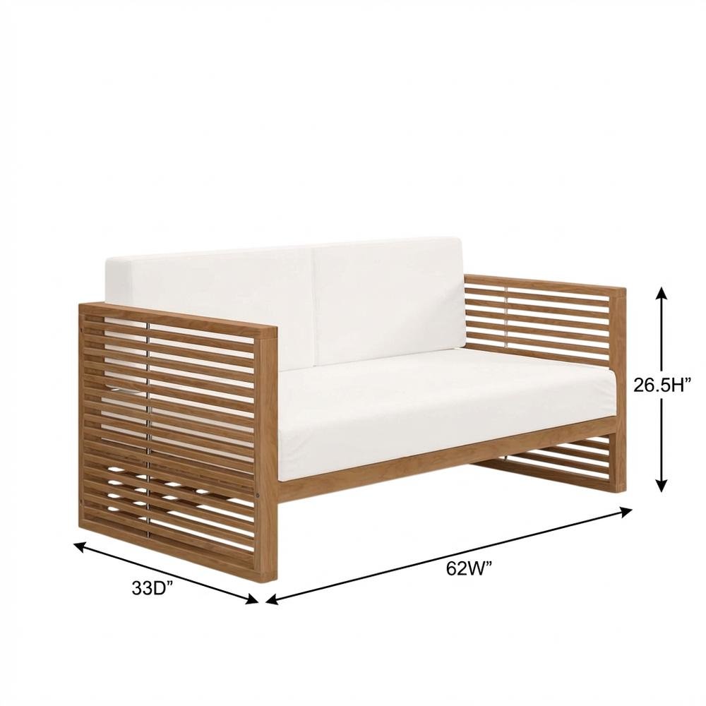 Teak Wood Outdoor Loveseat with Cushioned Seating and Sturdy Armrests. Picture 7