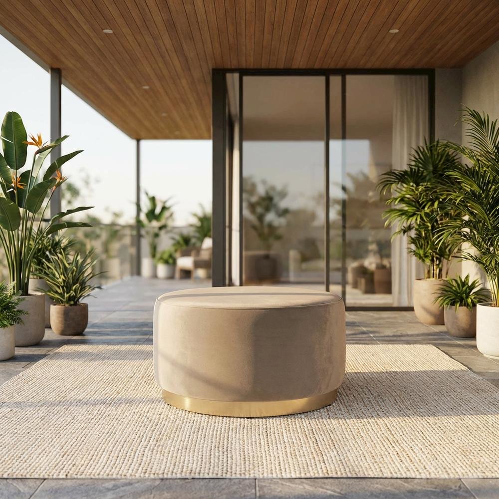 Velvet Upholstered Ottoman With 29-Inch Round Top And Stylish Design. Picture 2