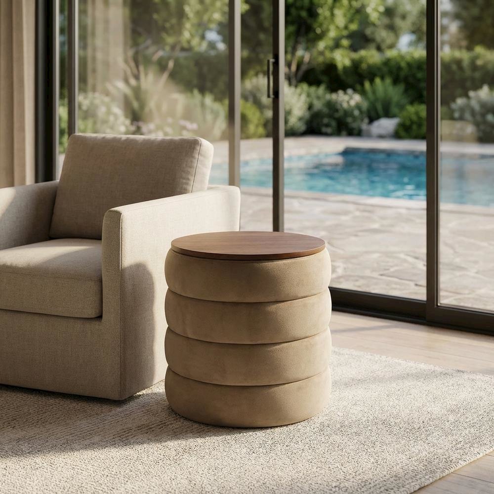 Performance Velvet Round Storage Ottoman, Sturdy Construction, Versatile Use. Picture 3