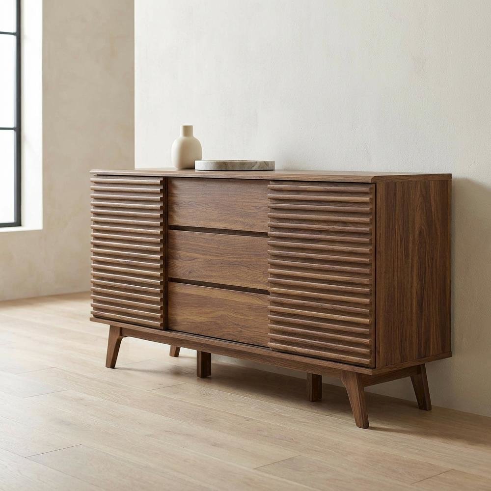 Wooden Sideboard Buffet Cabinet with Storage for Dining Room, Walnut. Picture 3