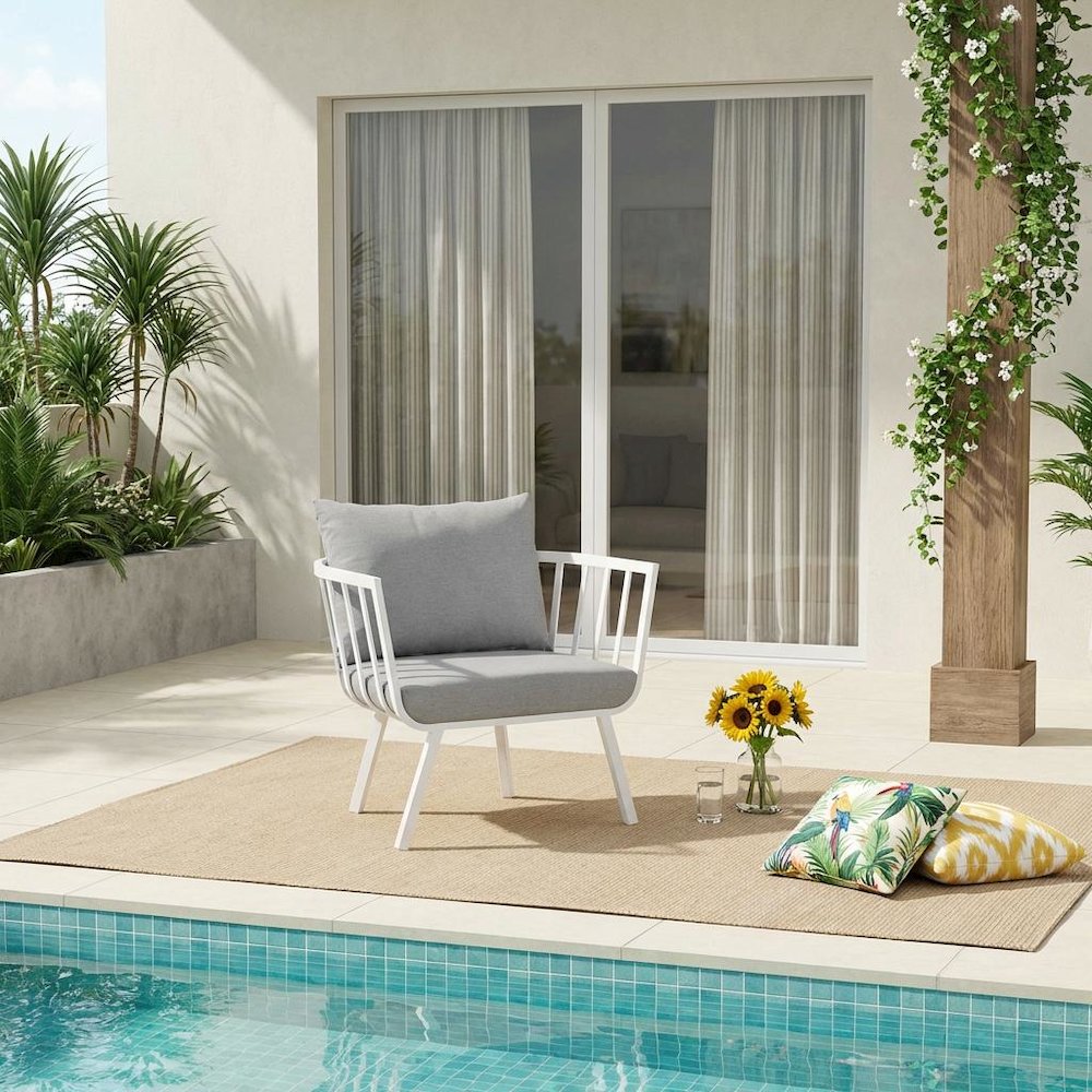 Outdoor Patio Aluminum Armchair With Cushioned Seat For Comfort. Picture 2