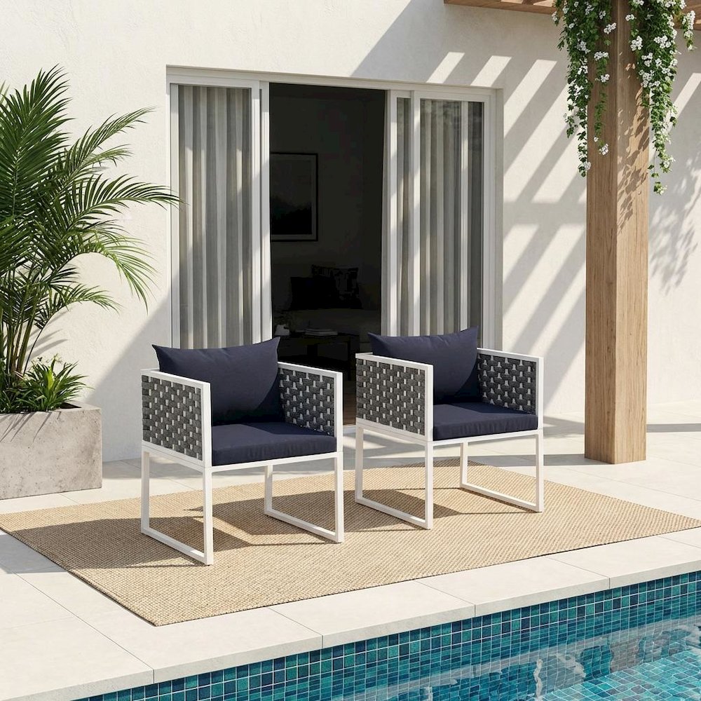 Aluminum Outdoor Patio Dining Armchair Set Of 2 With Cushioned Seating. Picture 2