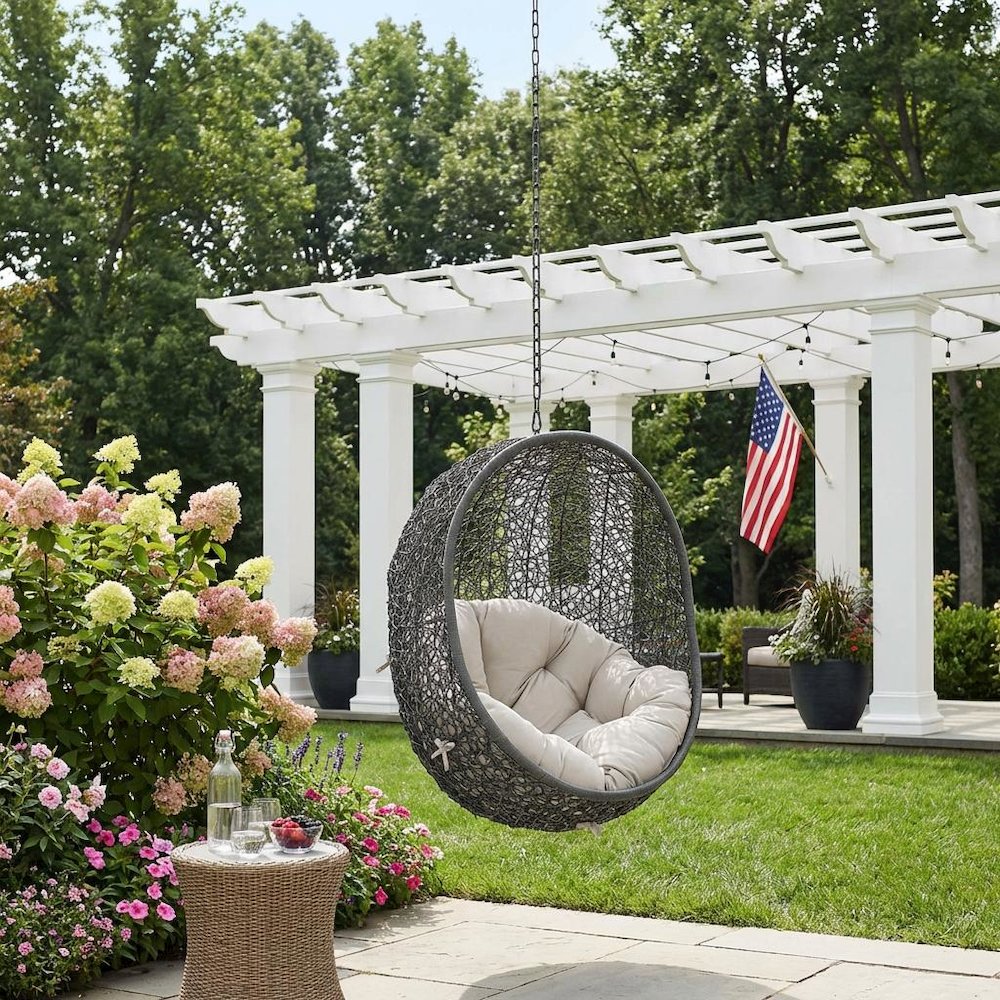 Patio Lounge Chair In Neutral Finish With Comfortable Cushion For Relaxation. Picture 3