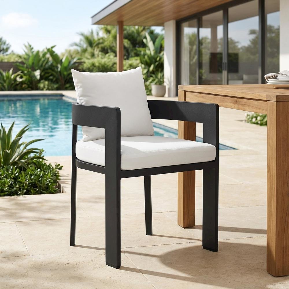 Aluminum Outdoor Patio Dining Chair with Cushioned Seat and Stylish Design. Picture 3