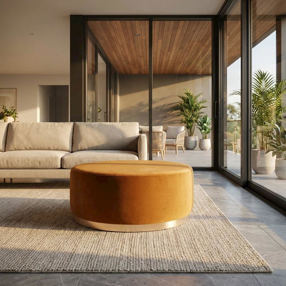 Performance Velvet 38-Inch Round Outdoor Ottoman, Plush Upholstery, Versatile. Picture 2